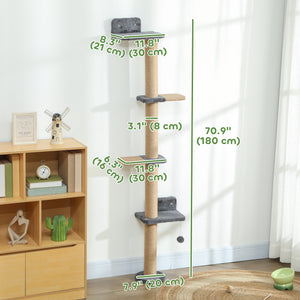 Cat tree with 4 platforms and scratching post, dark grey