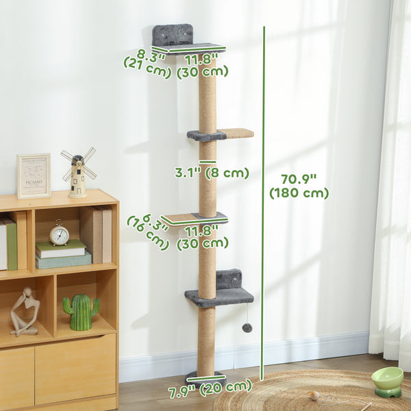 Cat tree with 4 platforms and scratching post, dark grey