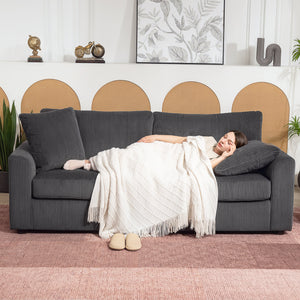 3-seater sofa with pocket springs and 2 decorative cushions, dark grey