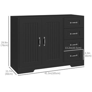 Modern buffet with 4 drawers and 2 panel doors, black