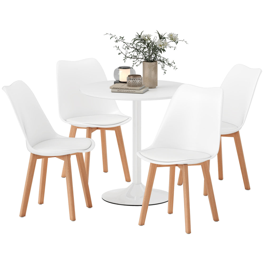 Round dining table set for 4 people for small spaces, apartment, white