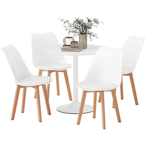 Round dining table set for 4 people for small spaces, apartment, white