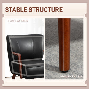 Faux leather upholstered accent chair with wooden legs and wide seat, black