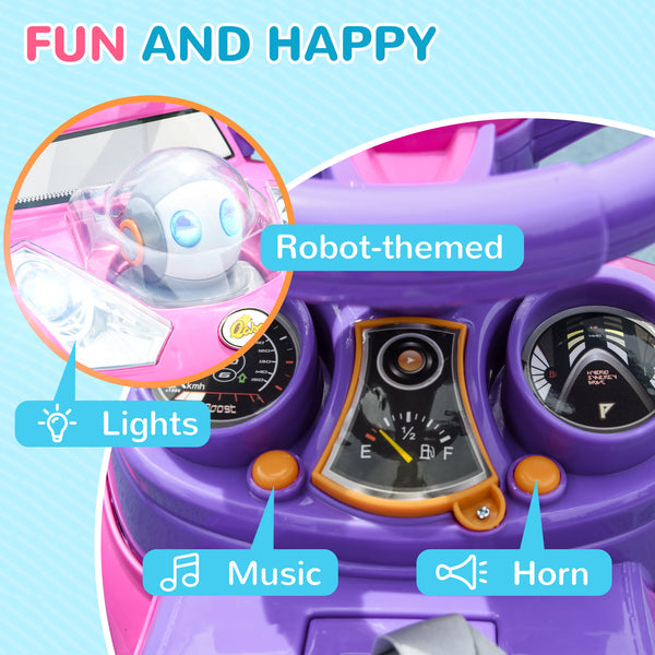 3-in-1 Push Car with Music, Light, Handle and Removable Canopy, Pink