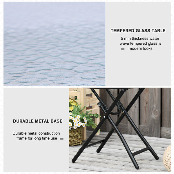 Round folding patio table with tempered glass top