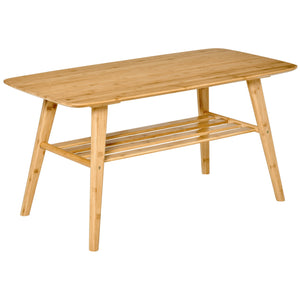 2-Tier Bamboo Coffee Table with Storage Shelf