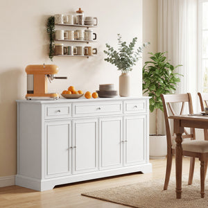 Kitchen storage sideboard with soft-close doors, 3 drawers, and 2 adjustable shelves, white