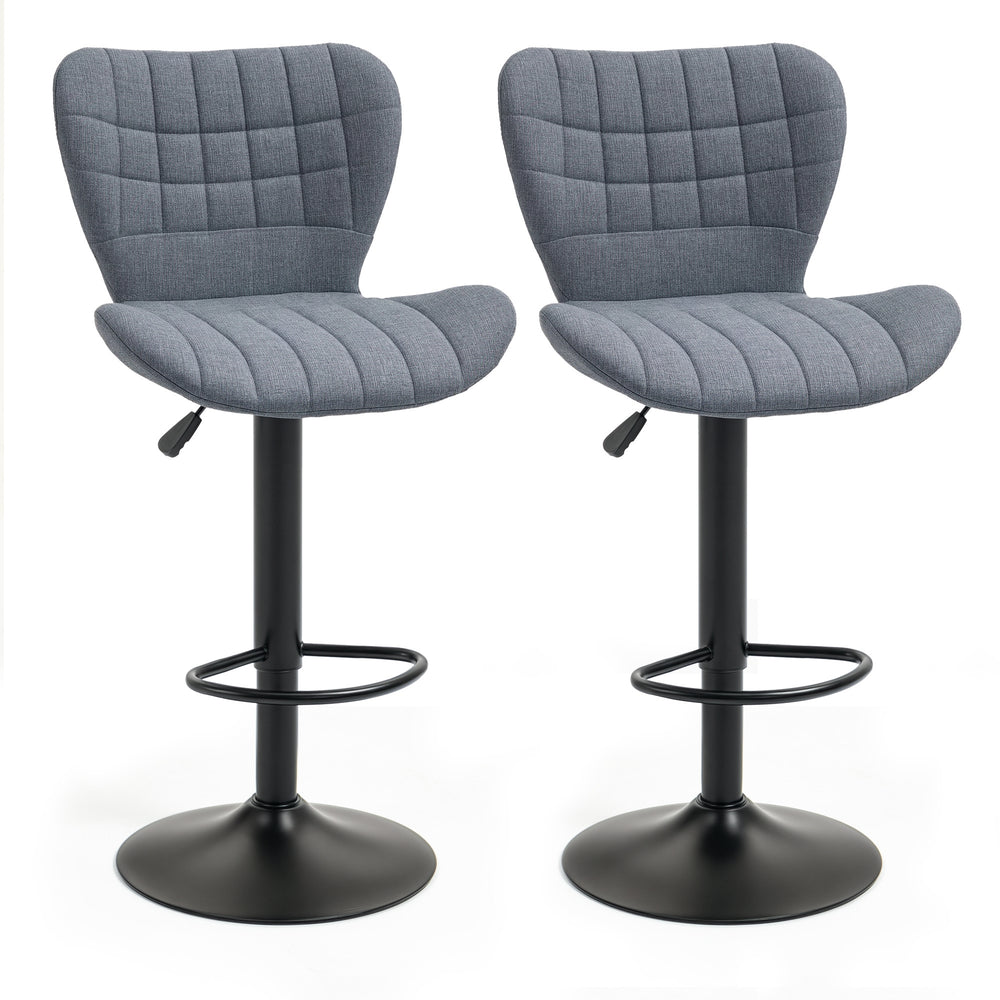 Set of 2 bar stools, adjustable height, swivel, gray