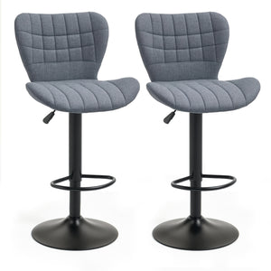 Set of 2 bar stools, adjustable height, swivel, gray