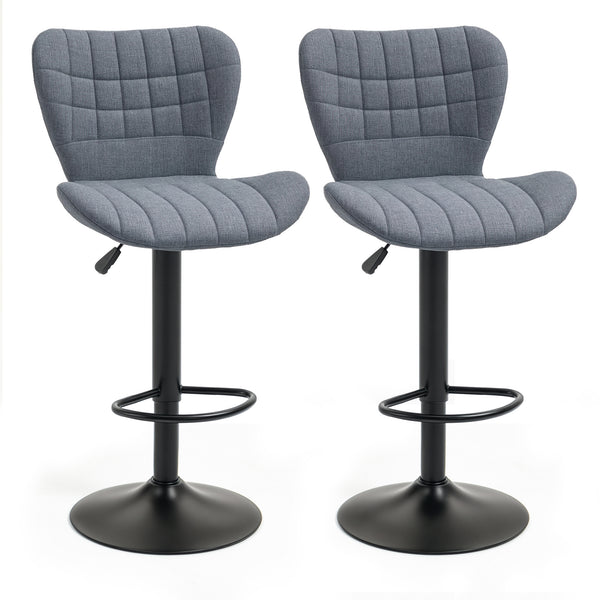 Set of 2 bar stools, adjustable height, swivel, gray