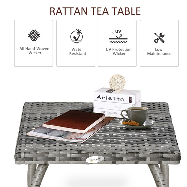 Square rattan coffee table with weather-resistant polyethylene coating