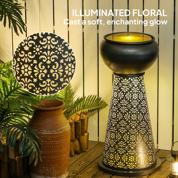 Outdoor Fountain with LED Lights, Adjustable Flow Garden Waterfall with Cutout Floral Base, Dark Gray and Yellow