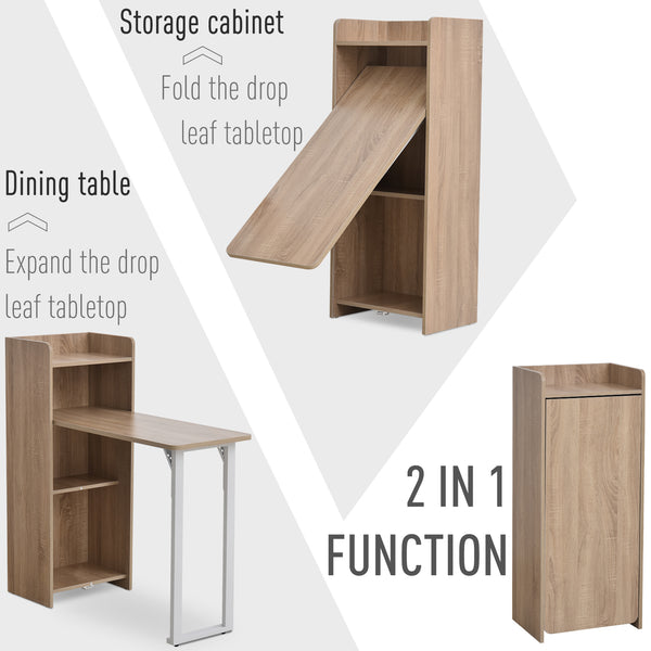 2-in-1 Folding Table with 4-Tier Shelf for Small Spaces, Oak