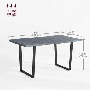 Industrial dining table with wavy edge top and steel legs, seats up to 6, cement gray