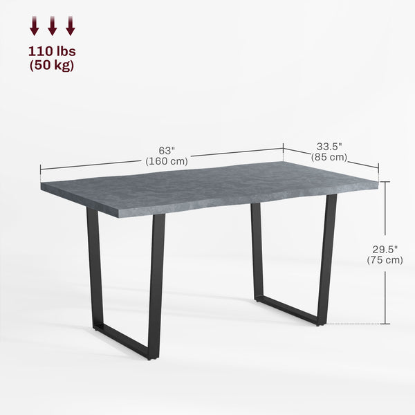 Industrial dining table with wavy edge top and steel legs, seats up to 6, cement gray