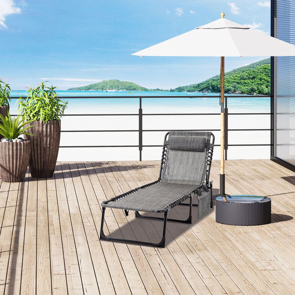 Folding chaise lounge with adjustable backrest and removable cushion, heather grey