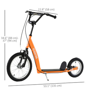 Scooter with adjustable handlebars, double brakes, inflatable wheels, orange 