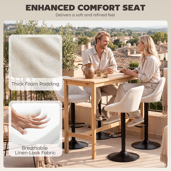 Set of 3 adjustable swivel bar stools with cushioned backrest, white
