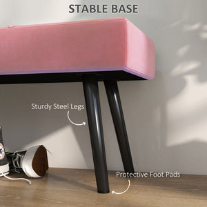 Modern Upholstered Bedroom Bench with Steel Legs, Pink