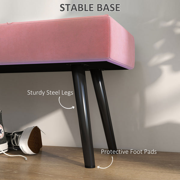 Modern Upholstered Bedroom Bench with Steel Legs, Pink