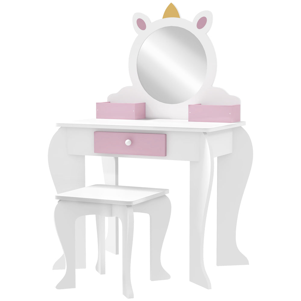 Unicorn Dressing Table with Stool, Mirror, Drawer and Storage Boxes, White