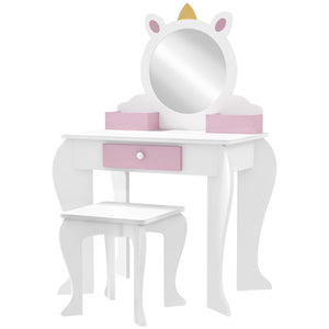 Unicorn Dressing Table with Stool, Mirror, Drawer and Storage Boxes, White
