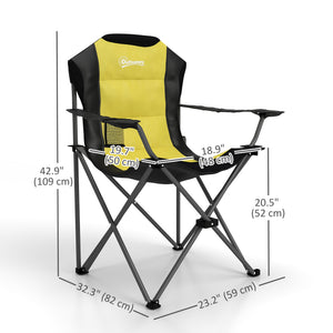 Set of 2 folding camping chairs with high back and cup holder 