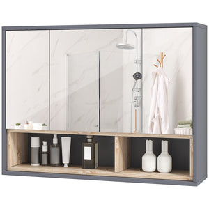 Wall-mounted medicine cabinet with mirror and shelves, gray