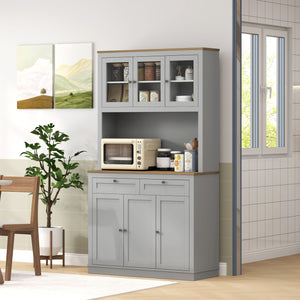 Pantry with microwave space and glass doors, gray