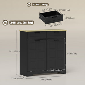 13 Gallon Tilt-Out Trash Can Cabinet with 2 Drawers, Door Shelves and Adjustable Shelves, Black