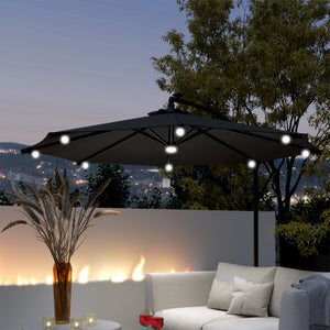 10.2-foot cantilever parasol with solar LED lighting, grey