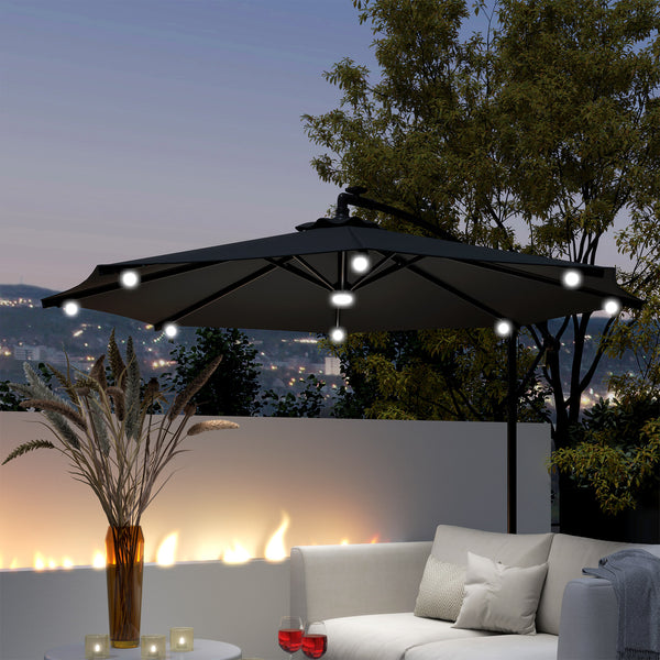 10.2-foot cantilever parasol with solar LED lighting, grey