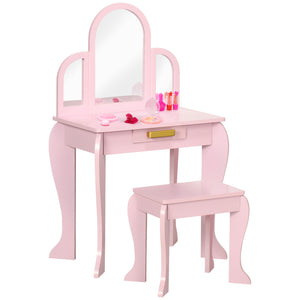 Dressing table and chairs set with drawer, pink