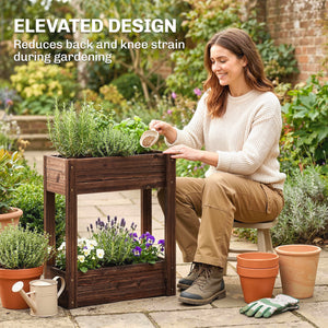 2-Tier Wooden Raised Planter Box with Legs, 60 x 25 x 70 cm, with Drainage Holes and Bed Liner.