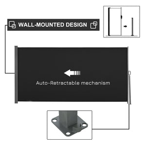 Retractable side awning, UV and wind resistant, black