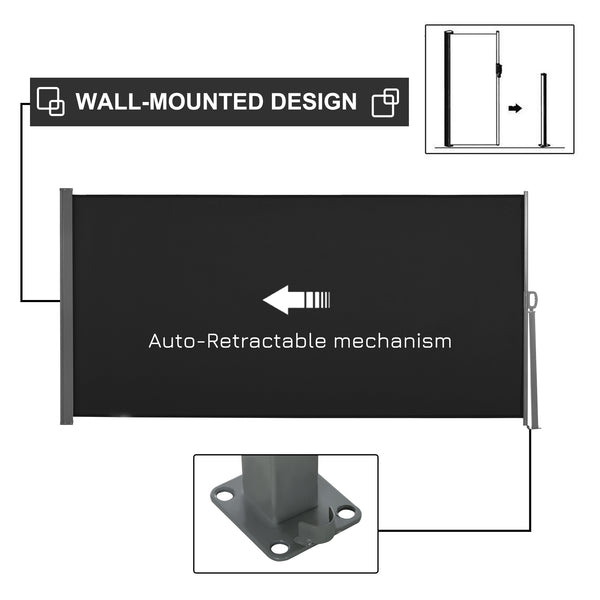 Retractable side awning, UV and wind resistant, black