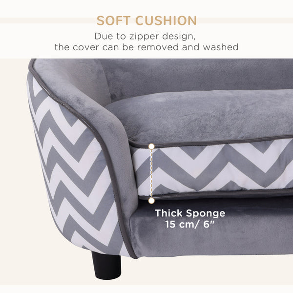 Raised Dog Sofa with Storage, Removable Cushion Cover, Grey