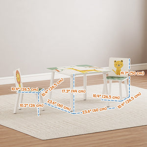 3-Piece Kids Animal Print Table and Chair Set