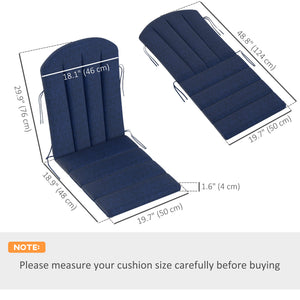Set of 2 High Back Adirondack Chair Cushions with Ties, High Density Foam, Navy Blue