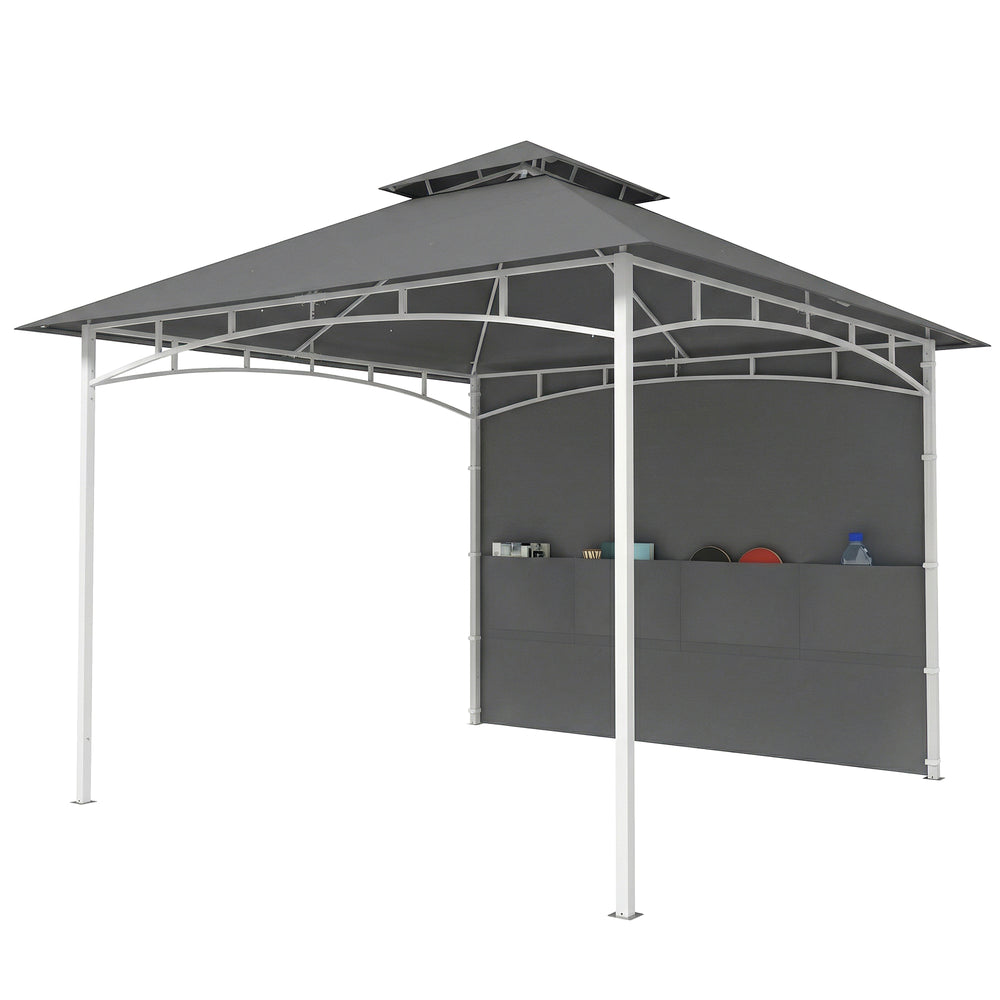 10' x 10' Patio Gazebo, Double Roof Outdoor Gazebo Canopy Shelter with Storage, Hook, Metal Frame, Dark Grey
