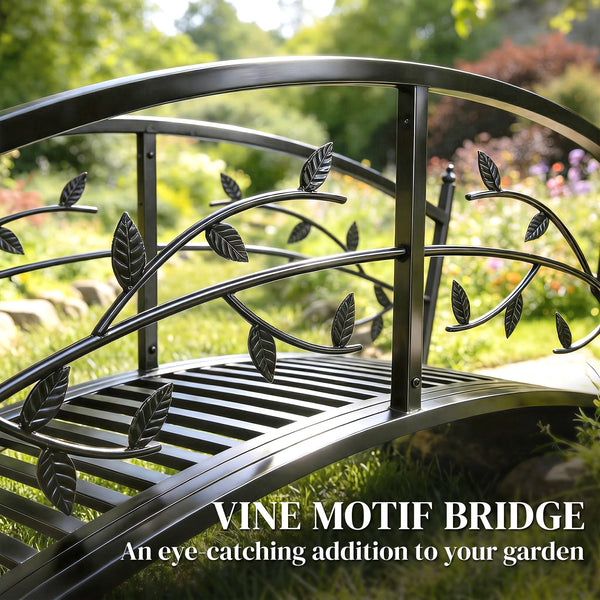 1.2m Metal Garden Bridge with Arched Safety Rail for Pond or Stream