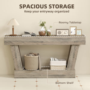 Vintage console table with open shelf for living room, light brown