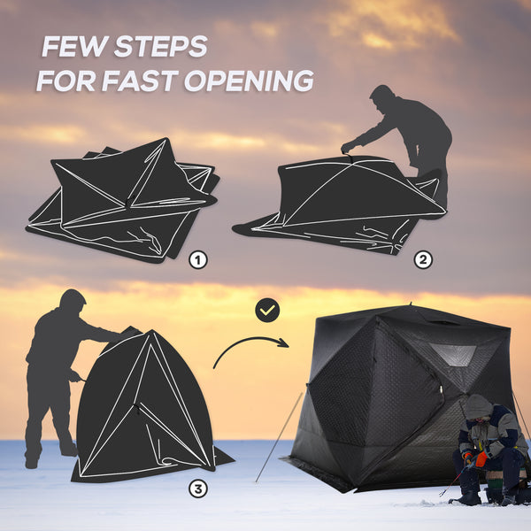 Pop-up ice fishing shelter for 4 people with carrying bag – Black