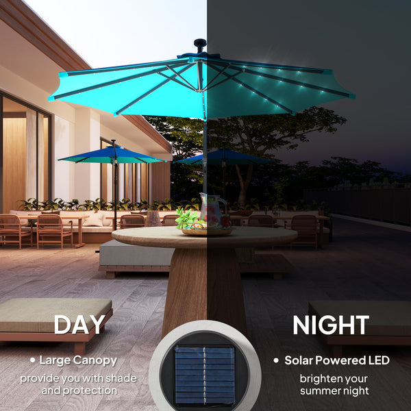 10-foot cantilever parasol with solar light and adjustable angle, turquoise