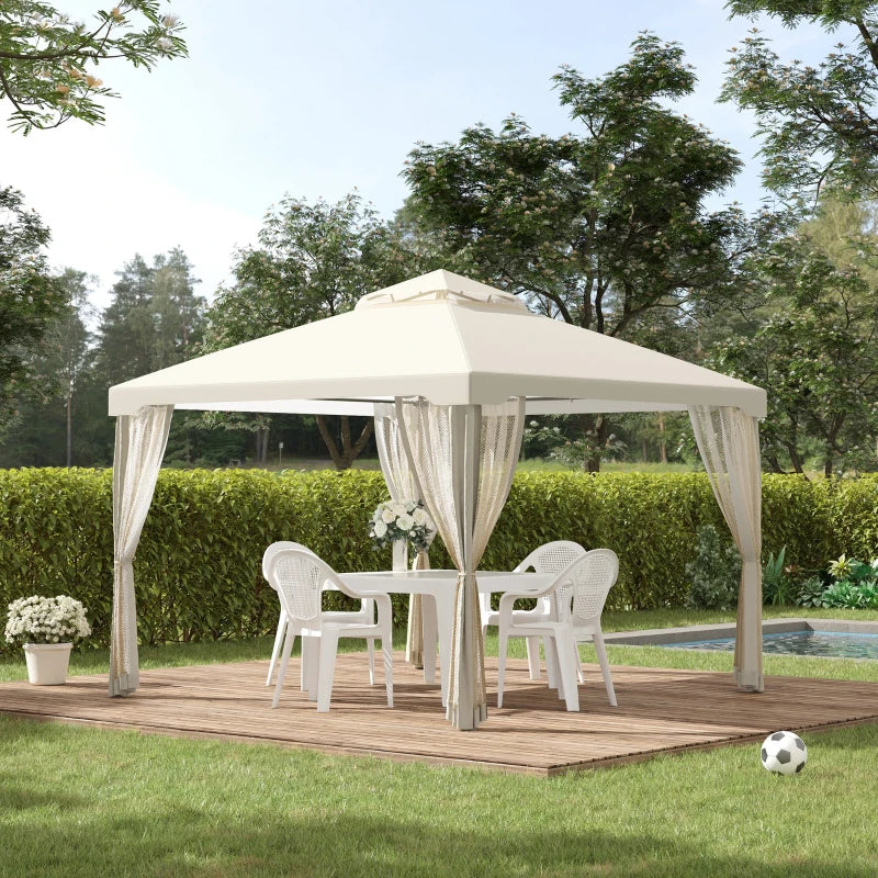 10 x 10 ft gazebo with steel frame and mosquito net, cream white