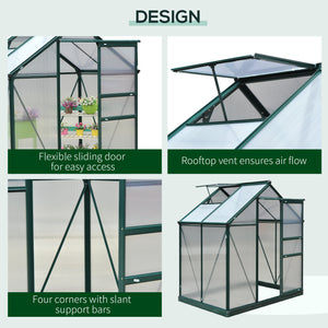 Large 6.2' x 4.3' x 6.6' Walk-In Polycarbonate and Aluminum Frame Greenhouse with Sliding Door