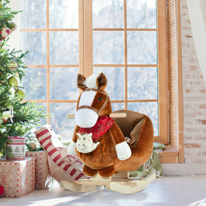 Rocking horse with handles and hand puppet, brown