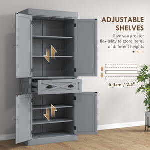 Storage unit with 4 doors, drawer and adjustable shelves, gray