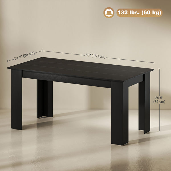 Kitchen table for 4 to 6 people, wood effect, black