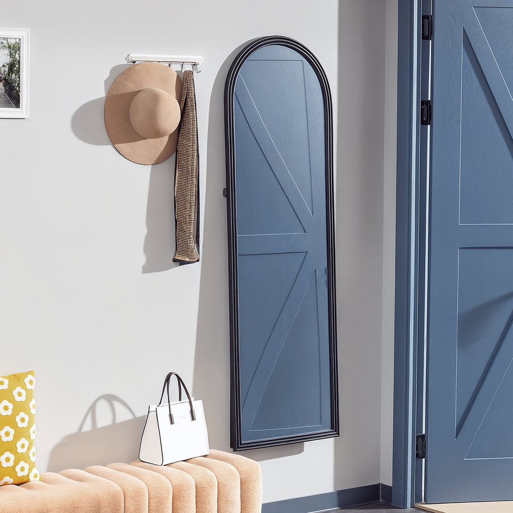 Arched Freestanding Full Length Mirror, Brown Wood Grain